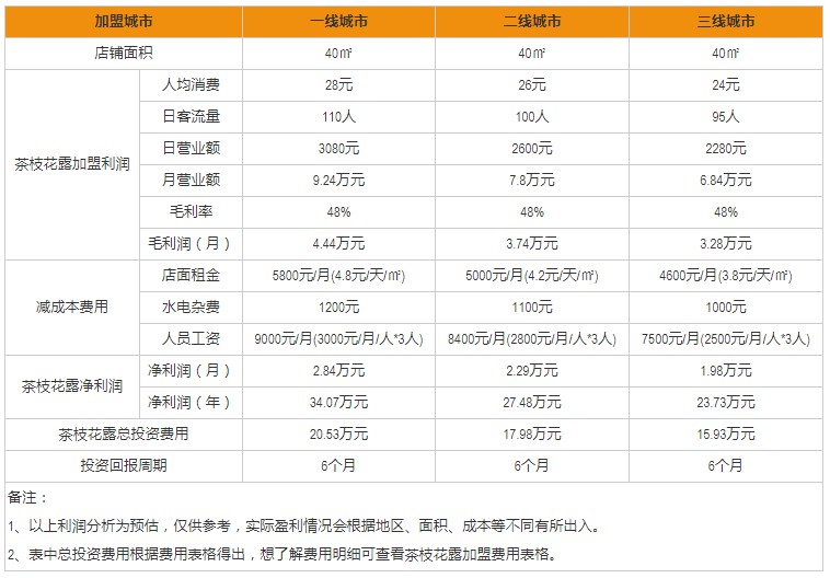  茶枝花露加盟盈利分析